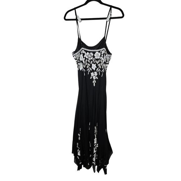 Vintage Y2K Jkara 8 Black Flutter Floral Beaded Slip Dress Prom Fairy Whimsygoth - Picture 3 of 4